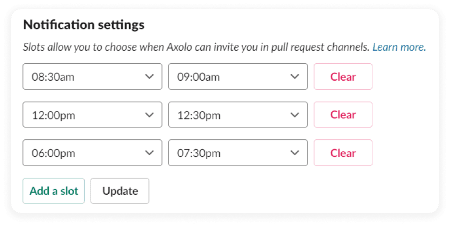 Code review slots in Axolo