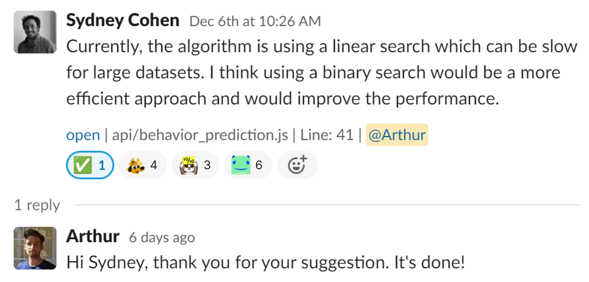 Reactions to comments in Slack
