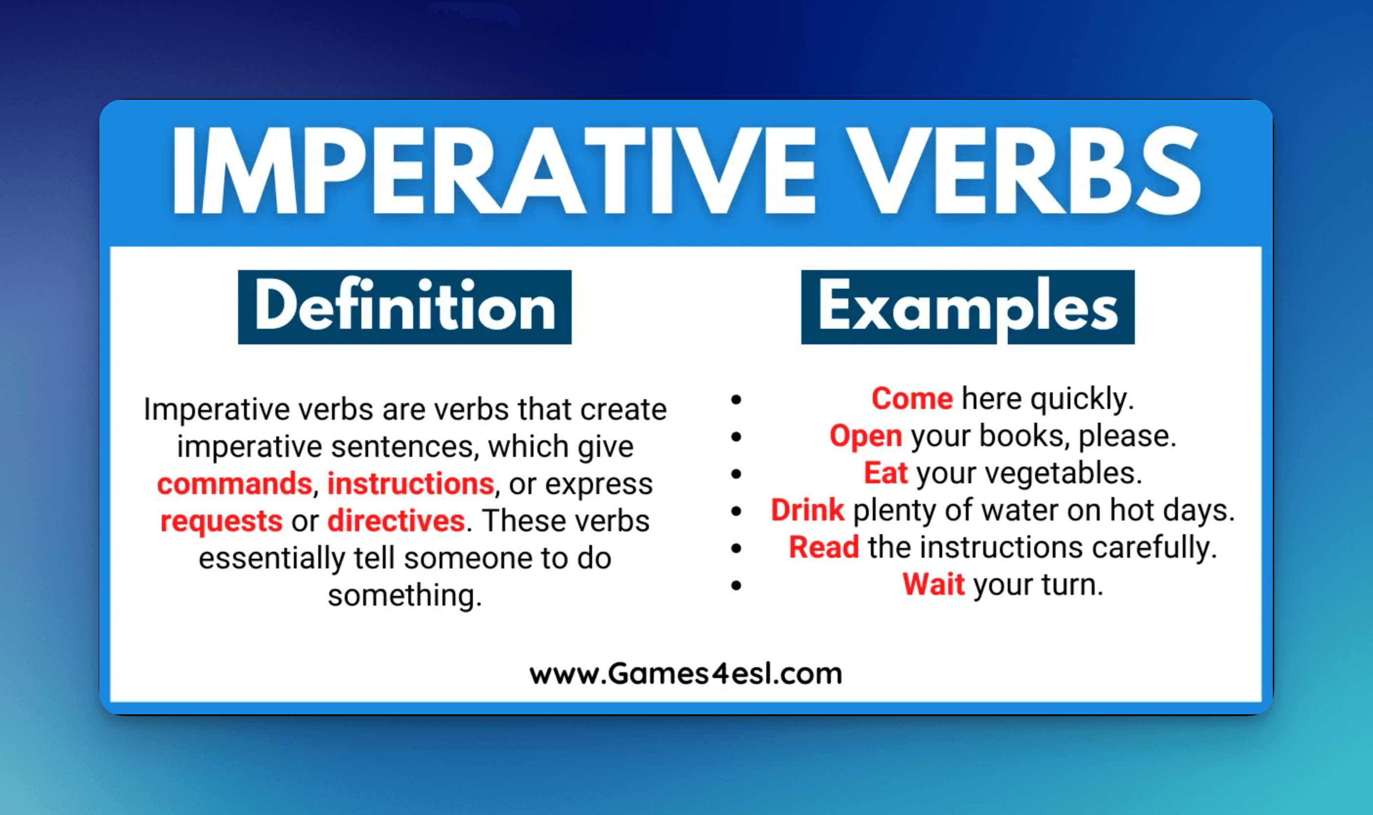 Imperative verbs