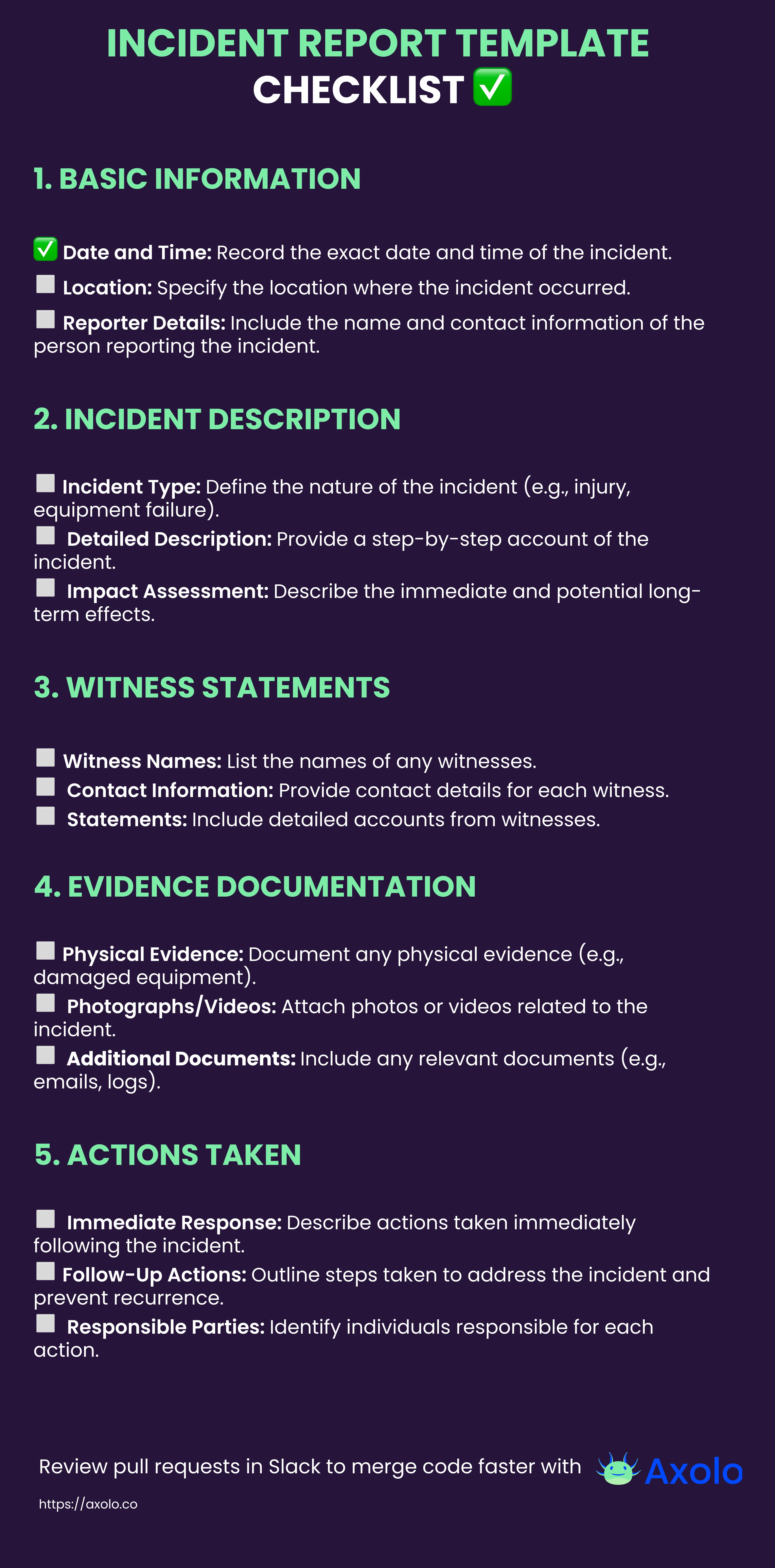 Incident report template checklist