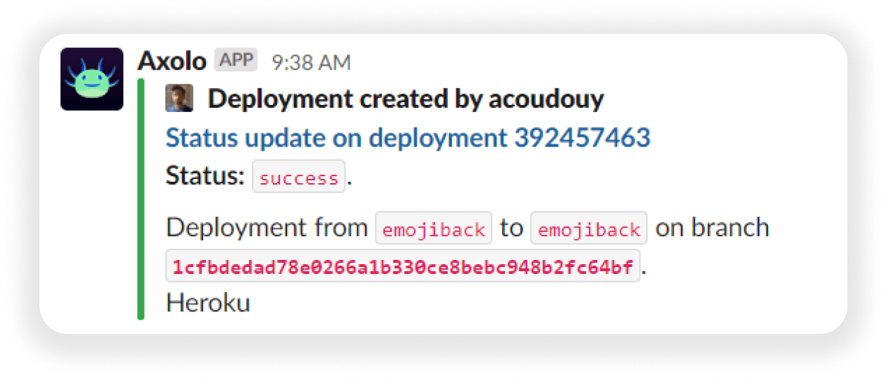 Axolo Deployment and Slack GitHub actions notifications