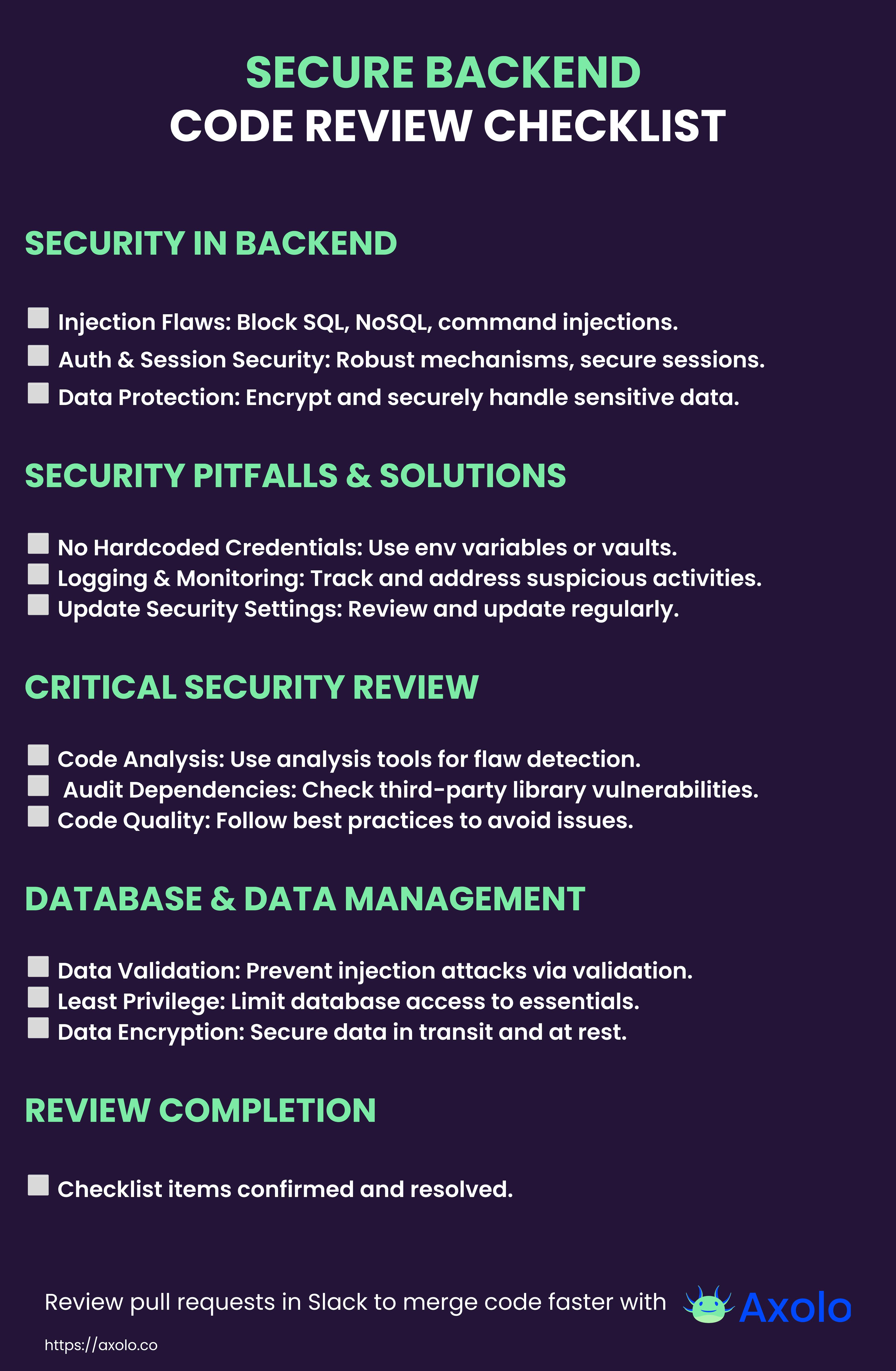 Secure Backend code review checklist