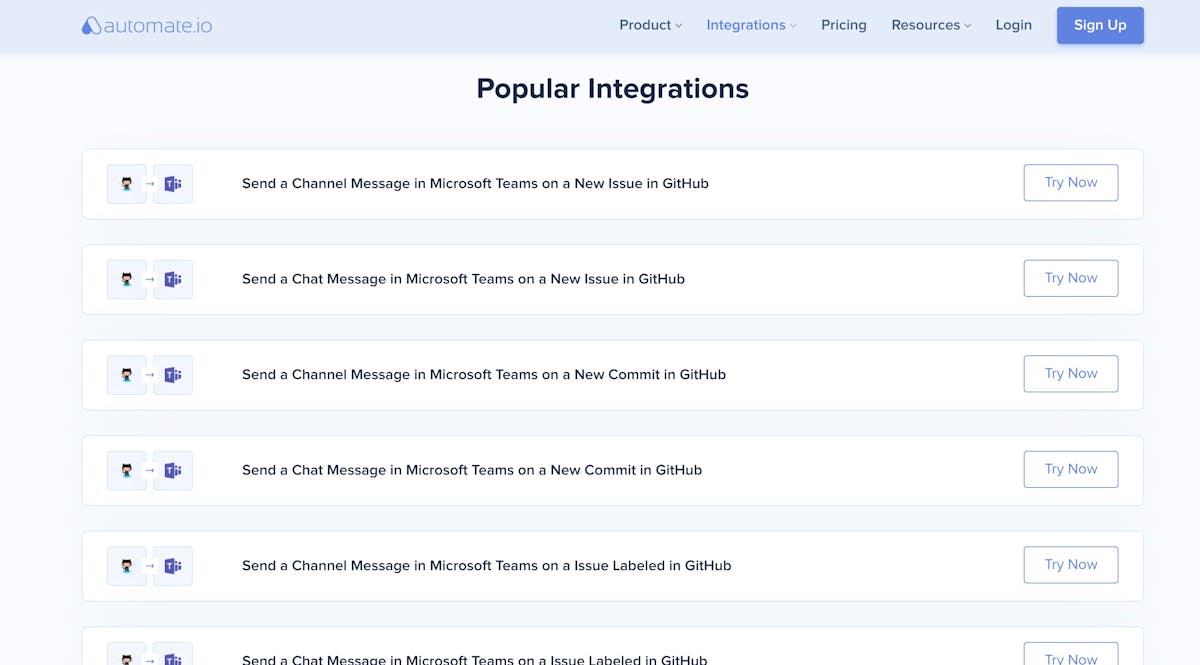 GitHub Teams Integration Screenshot