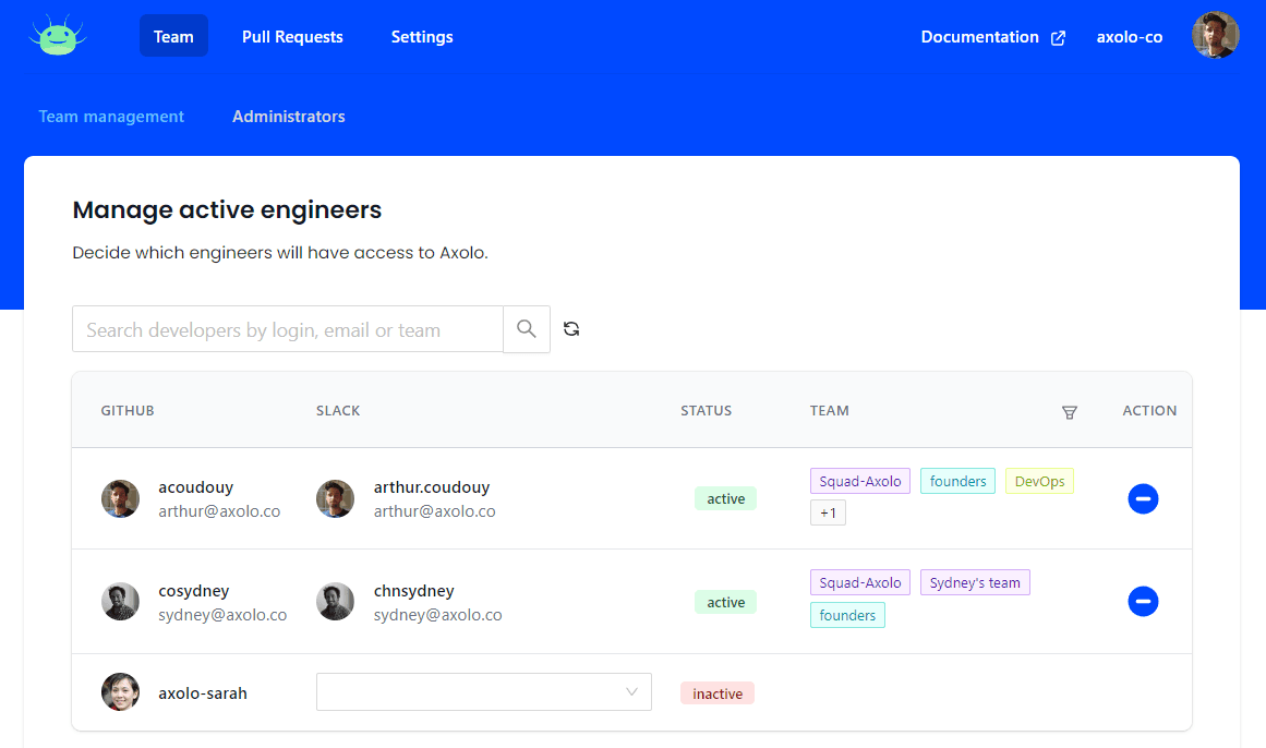 Axolo Manage my team